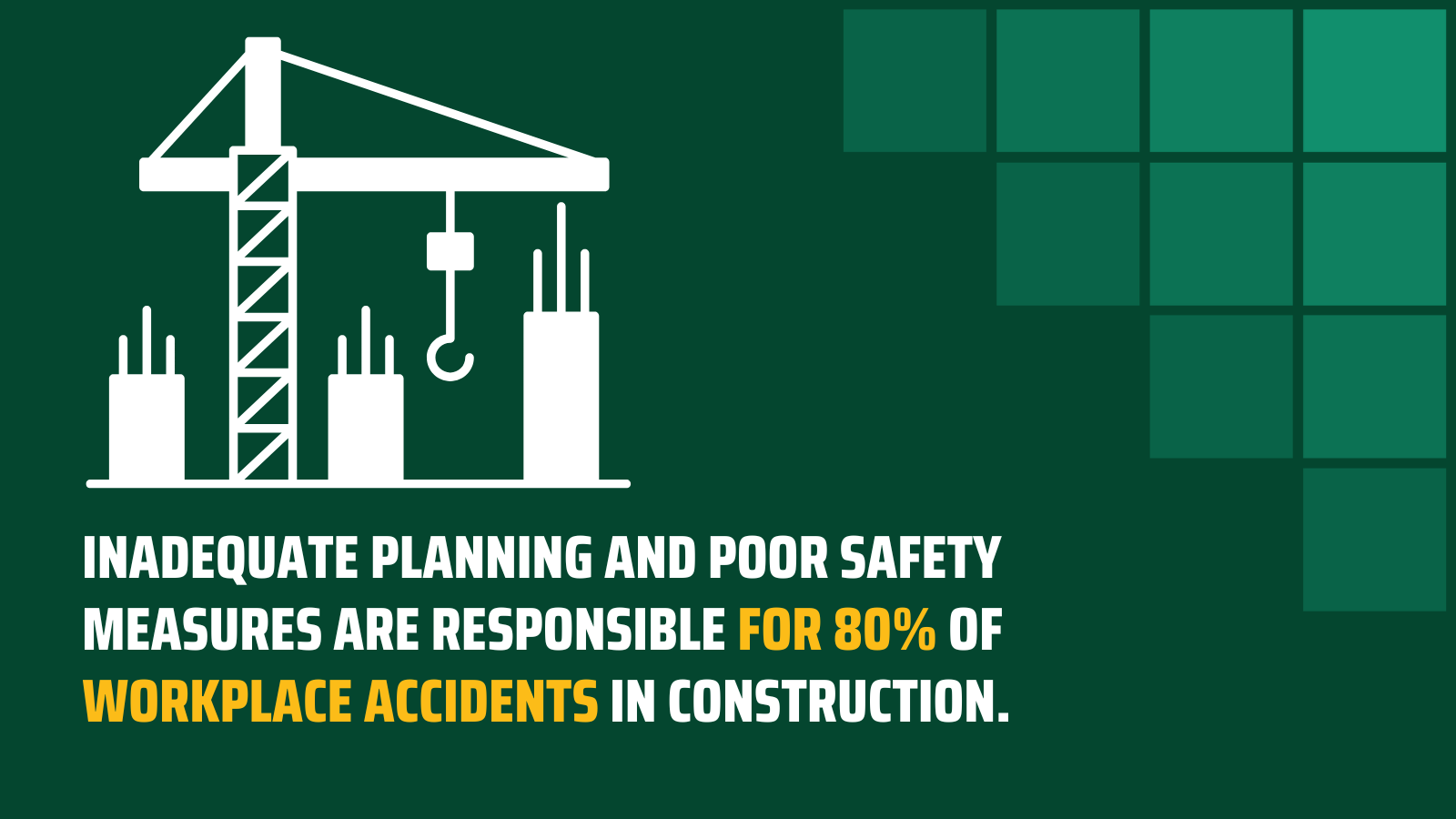 Inadequate planning and poor safety measures are responsible for 80% of workplace accidents in construction